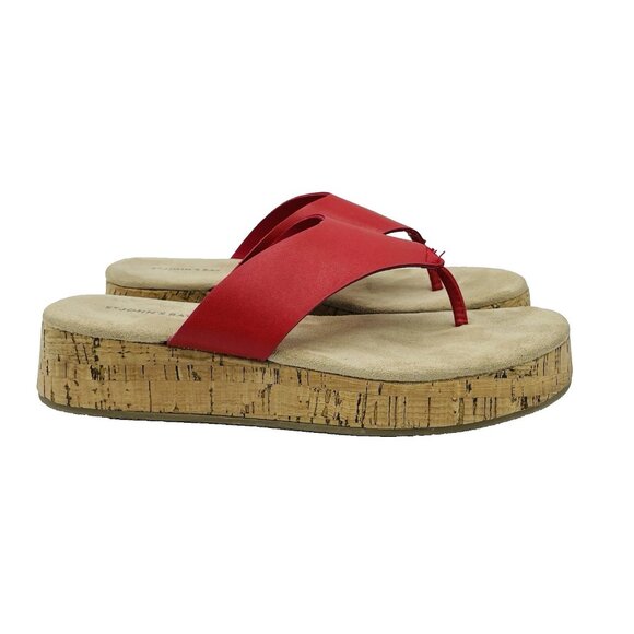 ST Johns Bay Sandals Womens Size 7M Red Salden Platform Comfort Thong Flip Flops - Picture 1 of 11